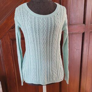 American Eagle Outfitters Womens Cable Knit Sweater S/P Mint Green zipper detail